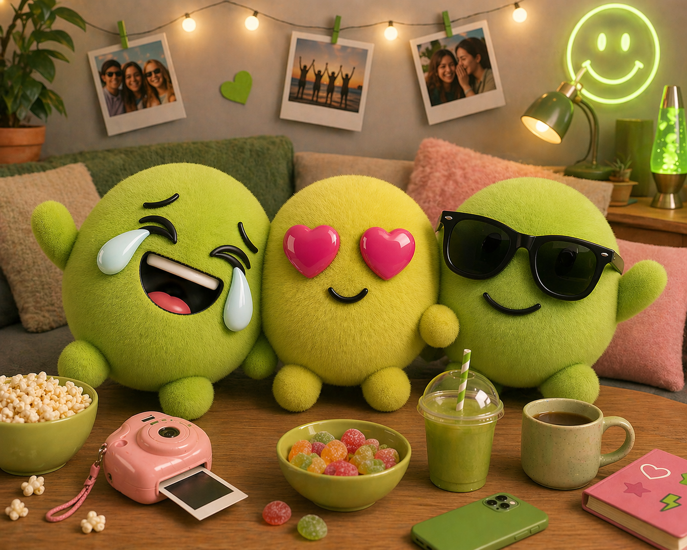 Schmoops hanging out — your friends, in fuzzy form